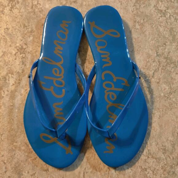 Sam Edelman Sandals Women 7.5 Blue Thong Summer Slip On Flat Shoes Flip Flops - Picture 2 of 4